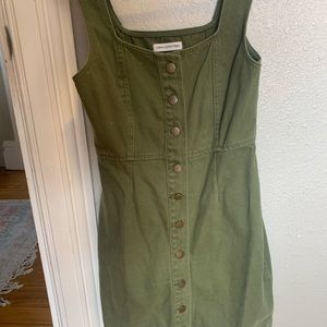 Green denim overall dress
